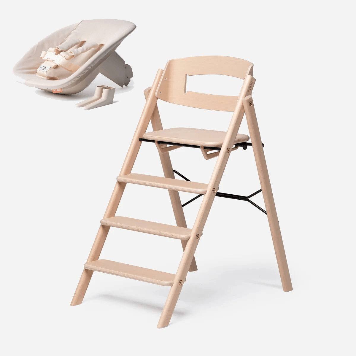KAOS Klapp newborn bundle highchair in smooth beech - British product