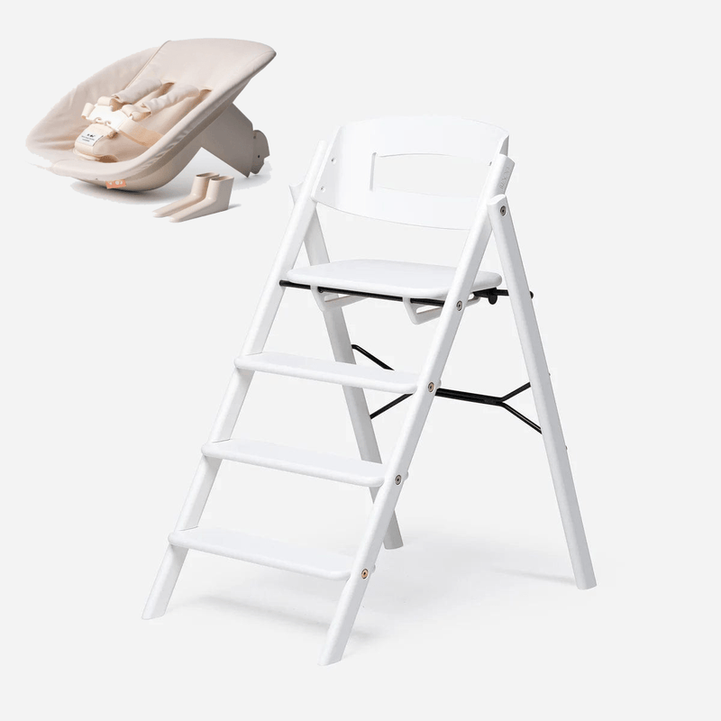 KAOS Klapp newborn seat and highchair bundle in smooth beech white - British product