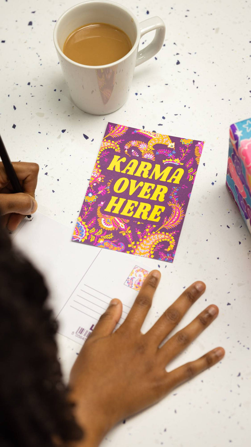Lush Karma Over Here postcard made from recycled card (British brand)