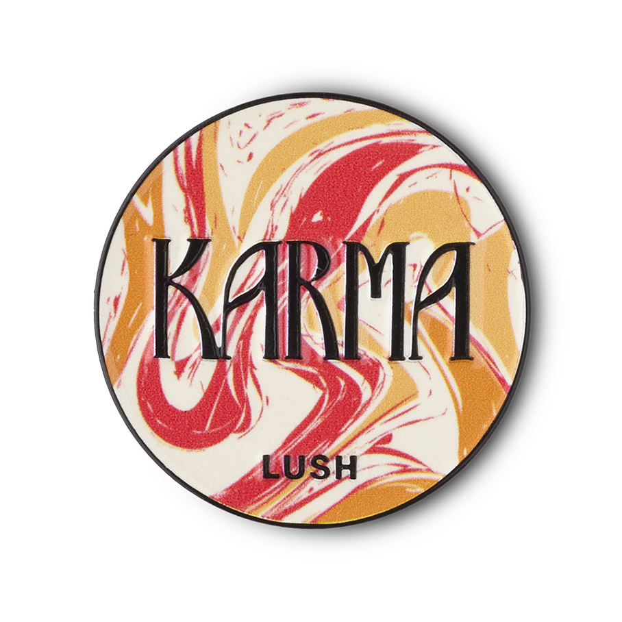 Lush Karma pin badge 30mm diameter (British brand)