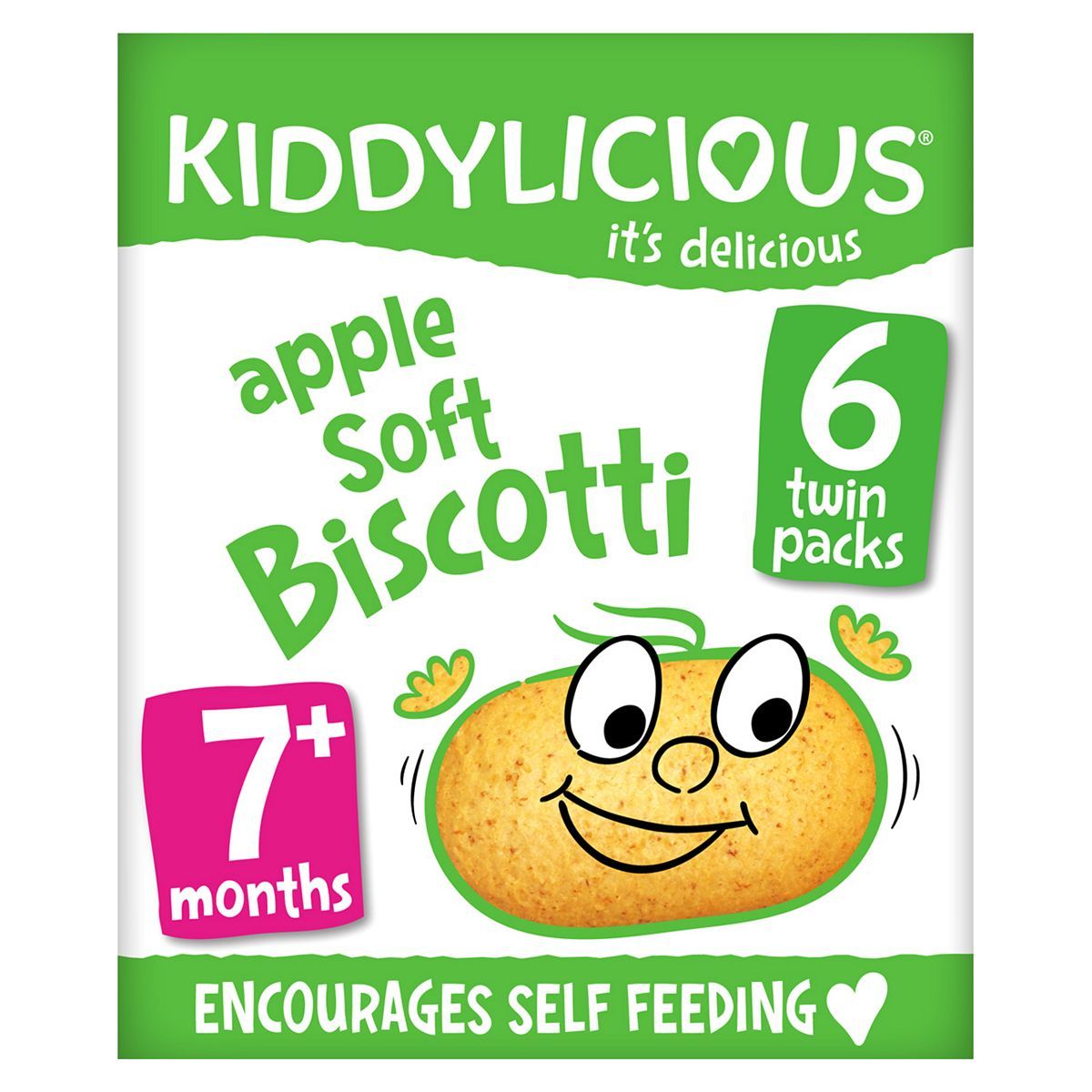 Kiddylicious Biscotti, alma, baba snack, 7 hónapos+, gyűjtőcsomag, 6x20g