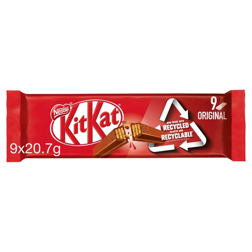 Kit Kat 2 Finger Milk Chocolate Biscuit Bar, 9 stk