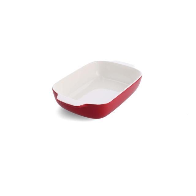 KitchenAid Empire Red, nagy, 32 cm-es kőedény téglalap alakú edény bambusz tetővel