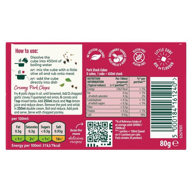 Knorr 8 Pork Stock Cubes   8 x 10g