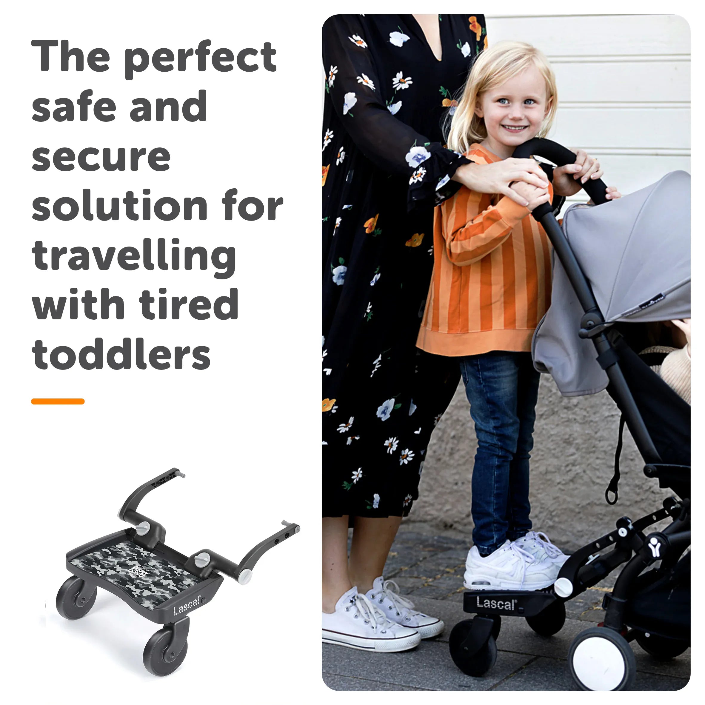 Lascal BuggyBoard Mini grey camo pushchair attachment (British brand)
