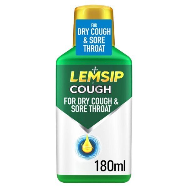 Lemsip Cough Liquid Dry Cough &amp;amp; Sore Throat Relief  180ml