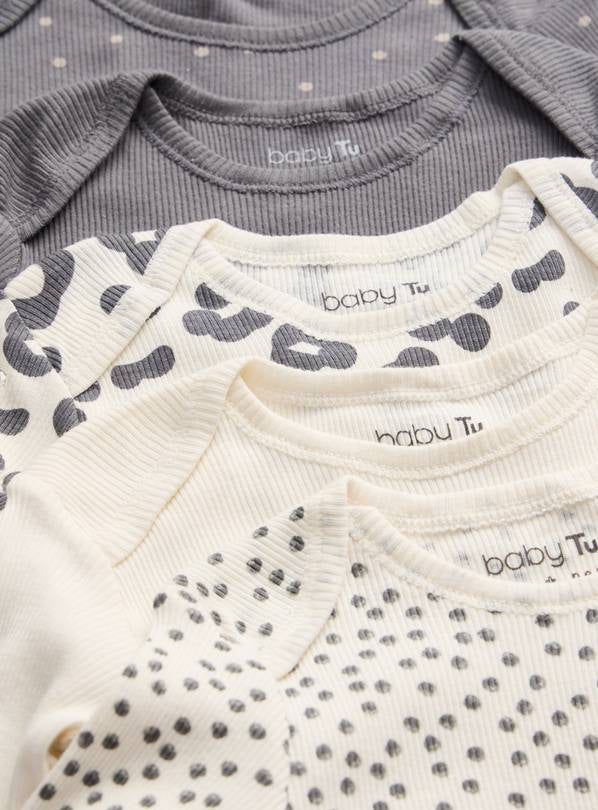Leopard &amp;amp; Spot Printed Long Sleeve Bodysuits 7 Pack Tiny Baby