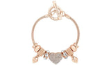 Lipsy Gold Color Crystal Pave Heart Charm T-Bar armbånd