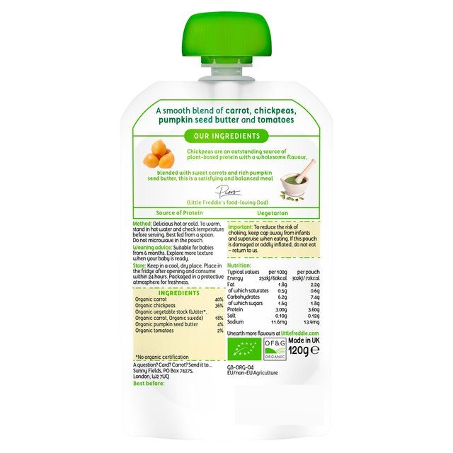 Little Freddie Carrot &amp;amp; Chickpeas with Pumpkin Seed Organic Pouch 6 mths+   120g