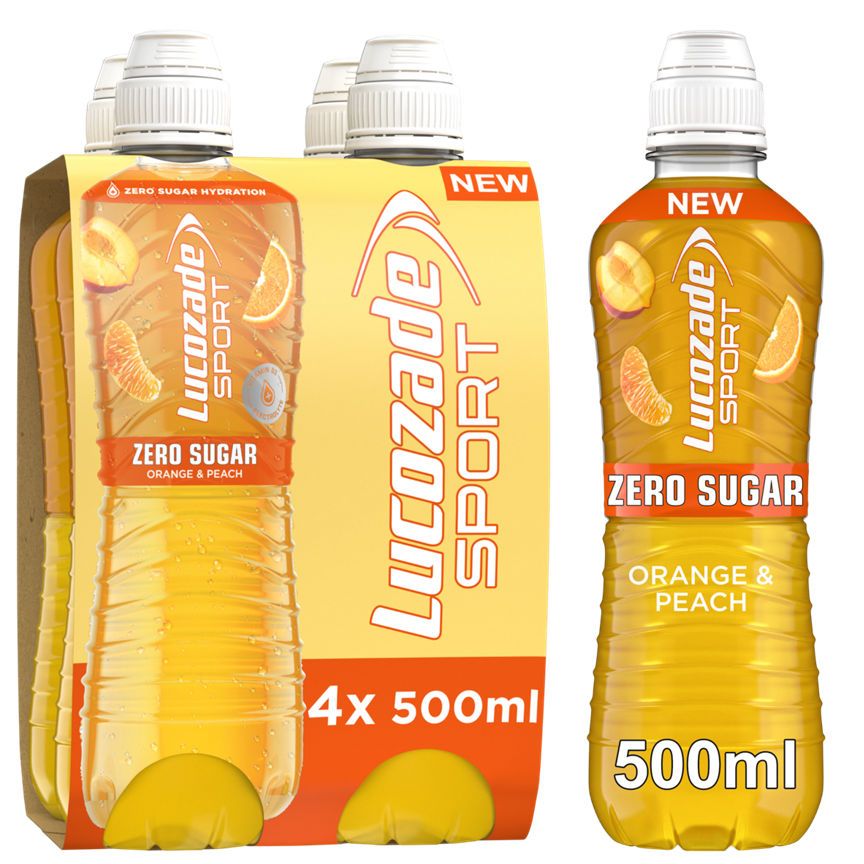 Lucozade Sport Zero Orange &amp; Fersken 4 x 500 ml