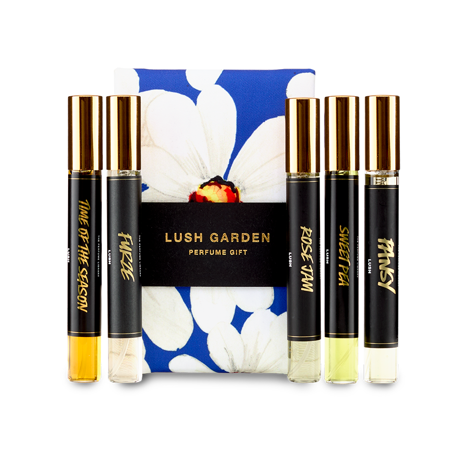 Lush Garden perfume discovery box with five 10ml floral perfumes (British brand)
