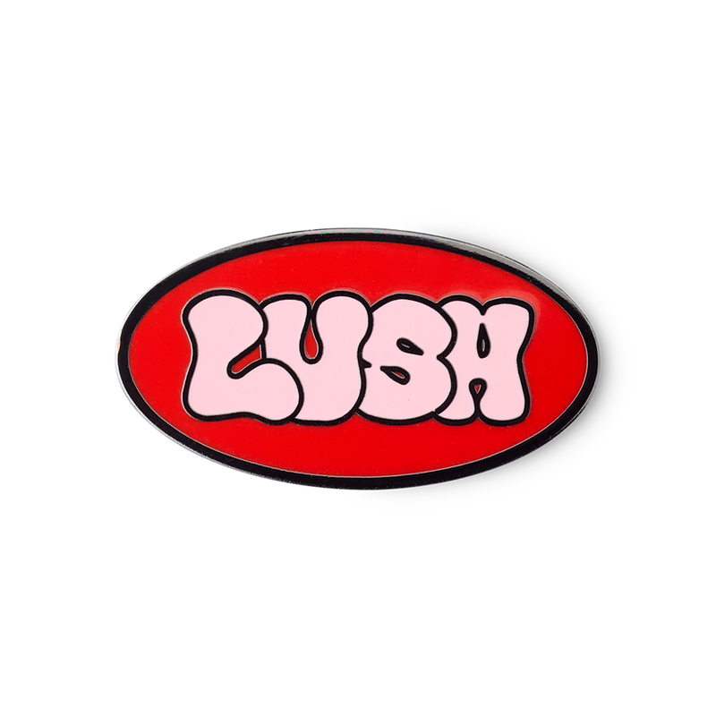 Lush Retro Bubble pin badge red pink 30mm x 15mm (British brand)