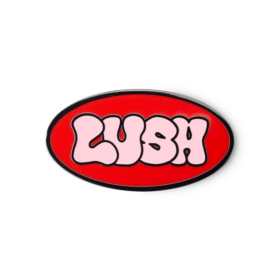 Lush Retro Bubble pin badge red pink 30mm x 15mm (British brand)