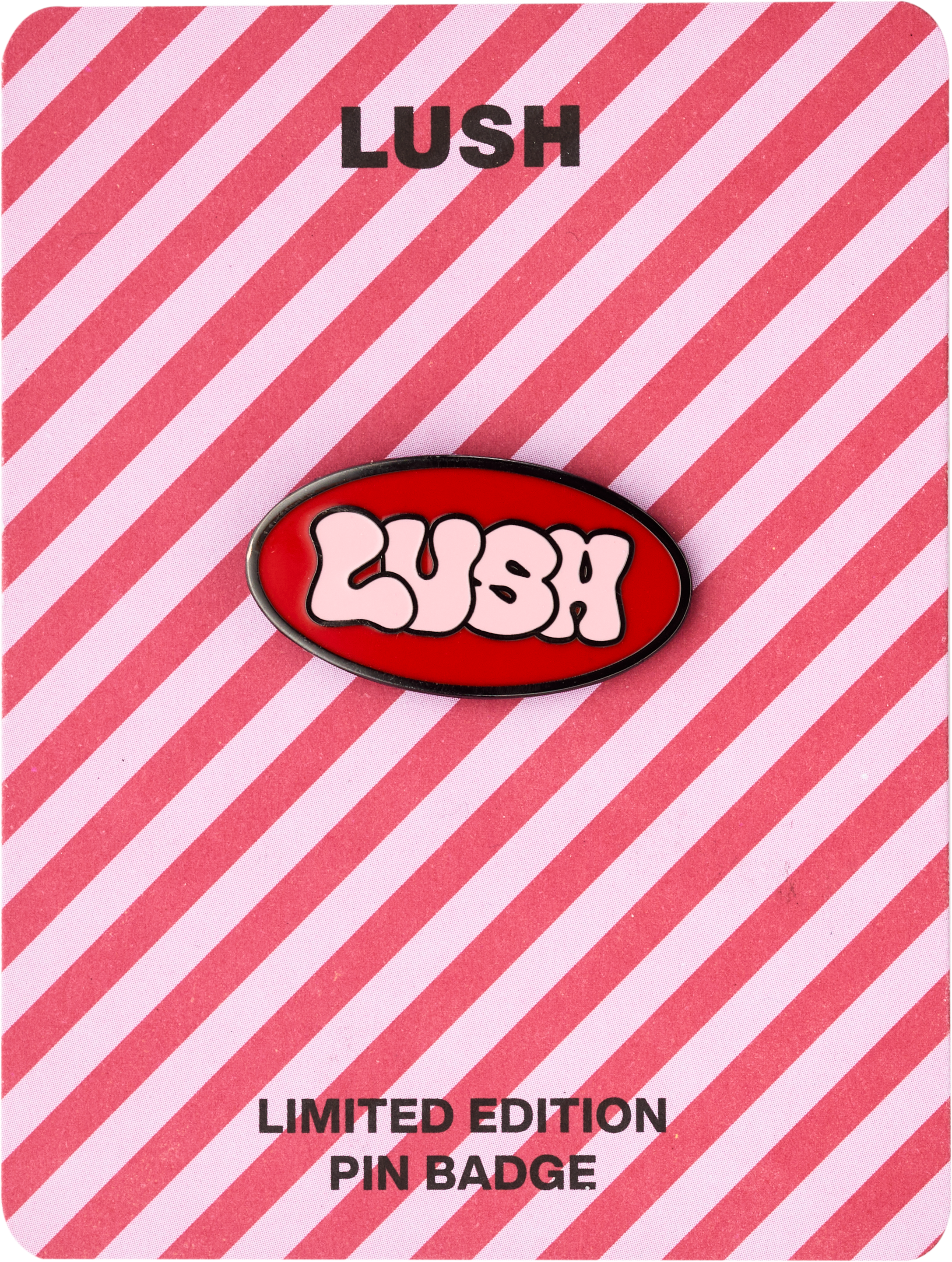 Lush Retro Bubble pin badge red pink 30mm x 15mm (British brand)