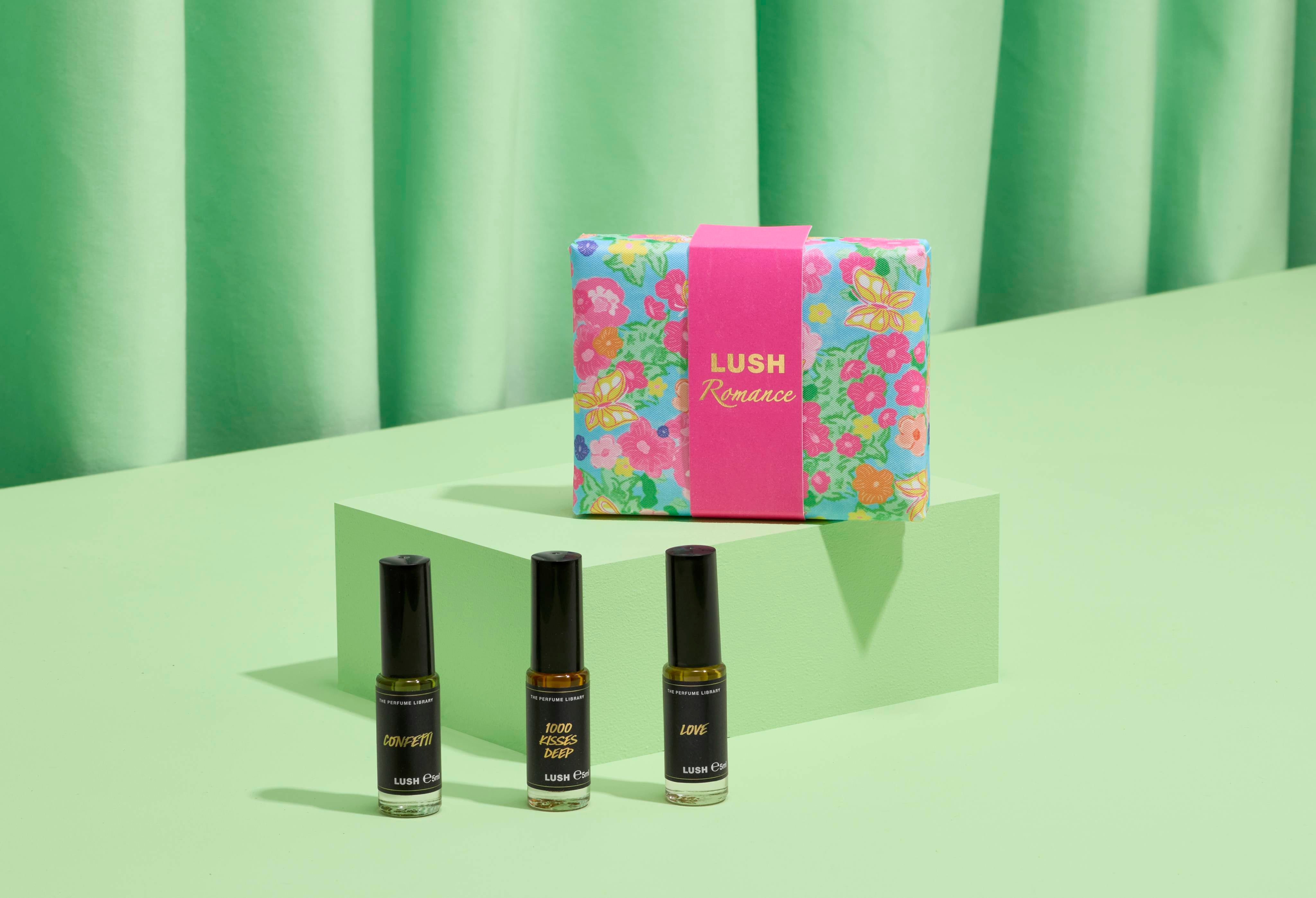 Lush Romance perfume discovery box gift with three 5ml perfumes (British brand)