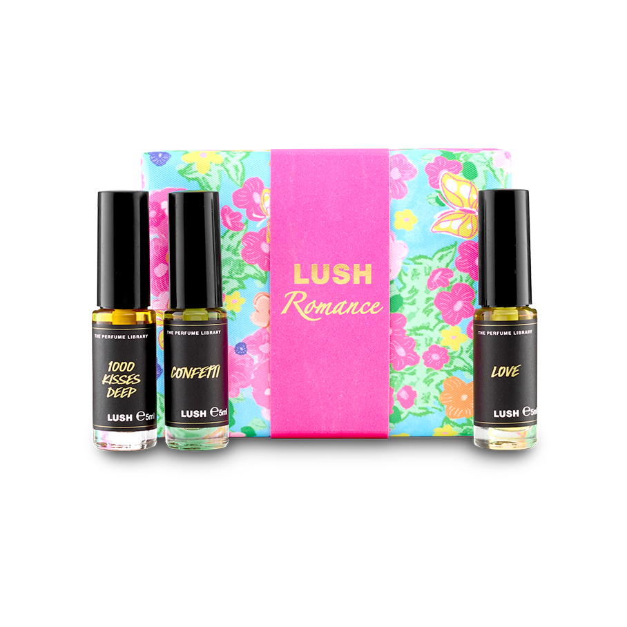 Lush Romance perfume discovery box gift with three 5ml perfumes (British brand)