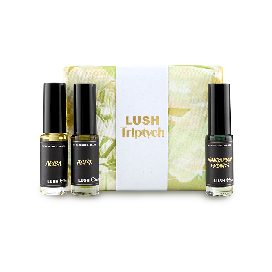 Lush Triptych perfume discovery box with three 5ml scents - British product