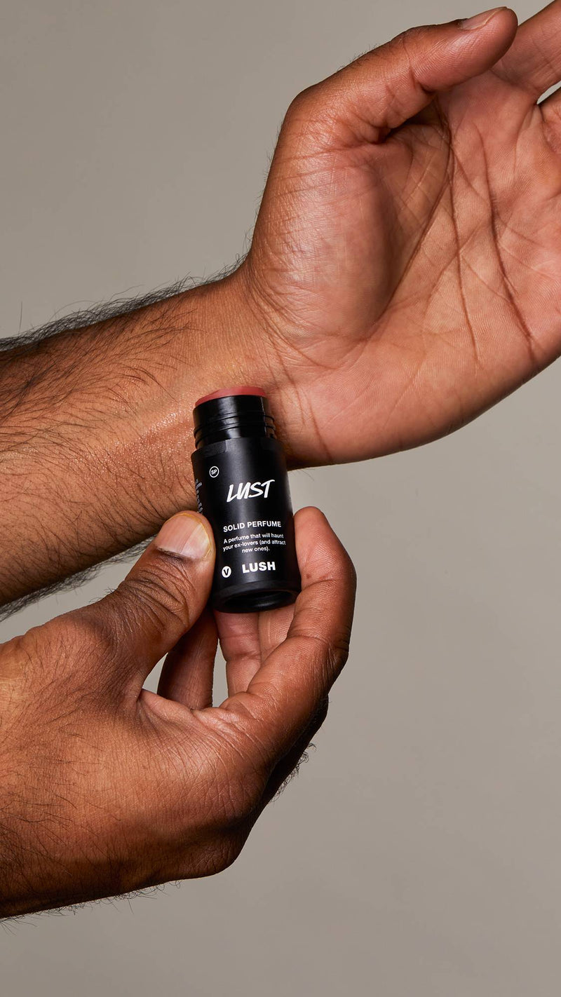 Lust solid perfume with jasmine ylang ylang and sandalwood (British brand)