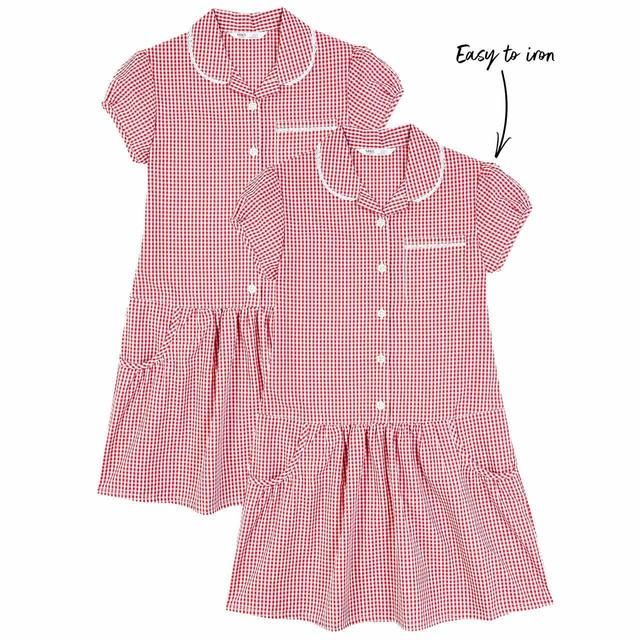 M&amp;amp;S 2pk Girls' Cotton Gingham School Dresses 4-10 Years Red