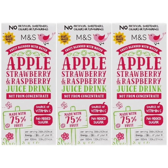 M&amp;amp;S Apple Strawberry &amp;amp; Raspberry Juice Drink   3 x 200ml