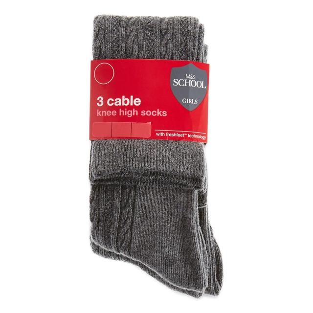 M&amp;amp;S Cable Knee High Socks Grey Marl 6-8    3 per pack
