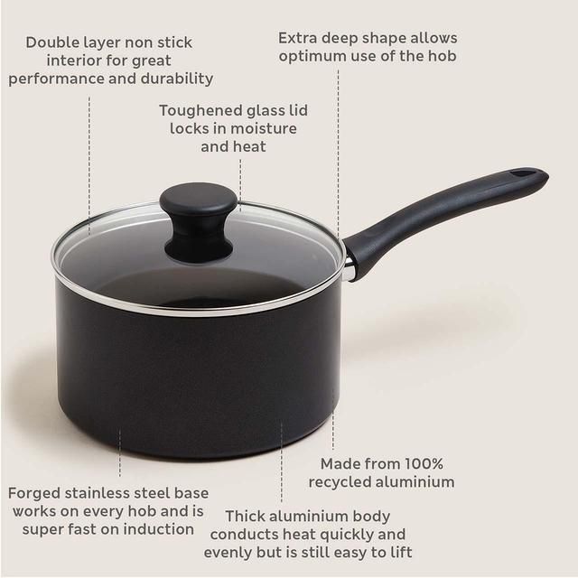 M&amp;amp;S Collection Aluminium 20cm Non-Stick Saucepan One Size Black