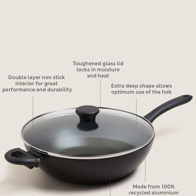 M&amp;amp;S Collection Aluminium 30cm Large Non-Stick Wok One Size Black