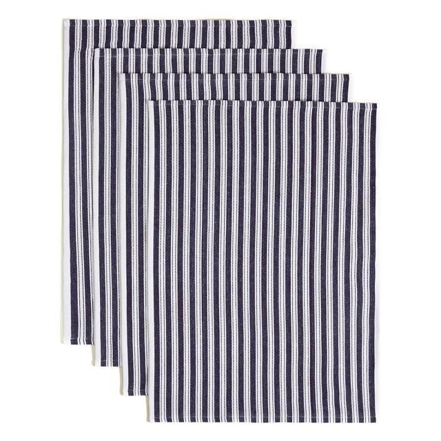 M&amp;amp;S Collection Set of 4 Cotton Rich Basket Weave Tea Towels One Size Blue   4 per pack