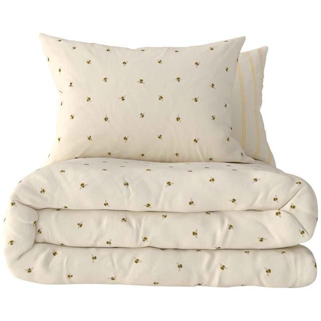 M&S Cotton Blend Bee Striped Sengesett Super King Oker