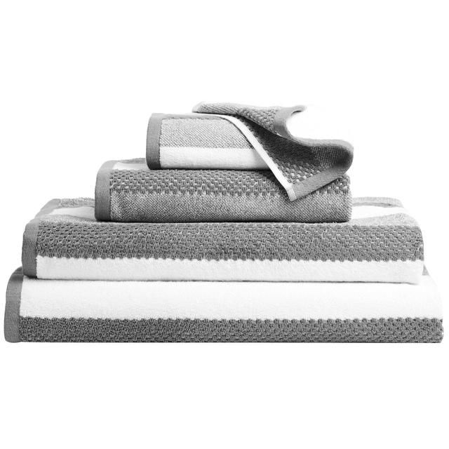 M&amp;amp;S Cotton Textured Stripe Face Towel Charcoal 30X30cm