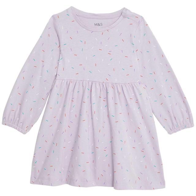 M&amp;amp;S Dash Print Dress 0 Months-3 Years Lilac