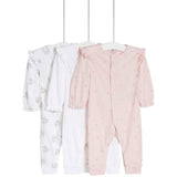 M&amp;amp;S Ditsy Frill Footless Sleepsuits Newborn-3 Years Pink 3 Pack