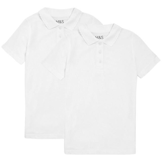 M&amp;amp;S Girls 2 Pack Slim Fit Stayaway Polo 3-14 Y