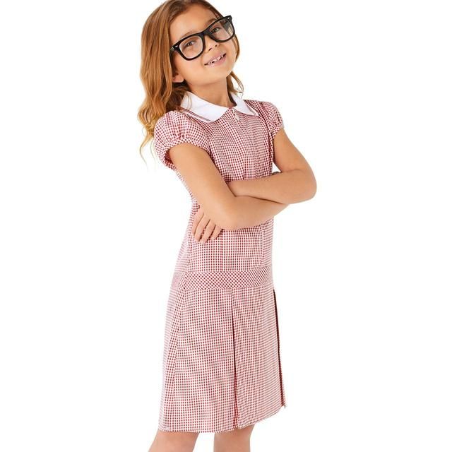 M&amp;amp;S Girls' Gingham Pleated School Dress 4-10 Years Red