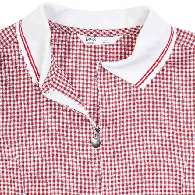 M&amp;amp;S Girls' Gingham Pleated School Dress 4-10 Years Red