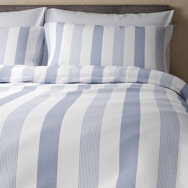 M&S Hadley Pure Cotton Striped Sengesett Enkelt-Super King Blue Mix