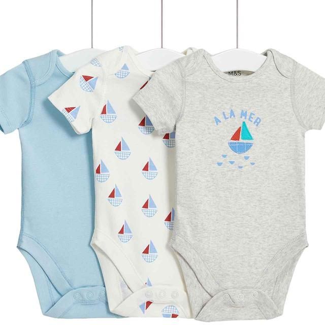 M&amp;amp;S Nautical Bodysuits Newborn-3 Years Ecru
