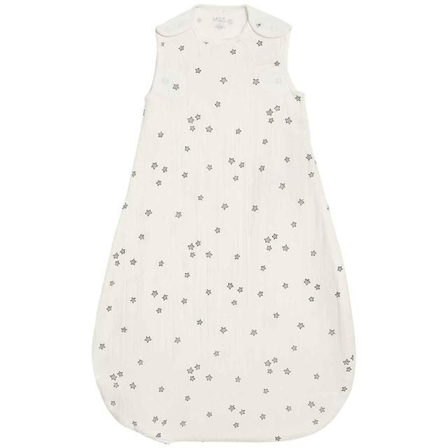 M&amp;amp;S NB U 1.0T Star Muslin Sleeping Bag 0-36 Months White Mix
