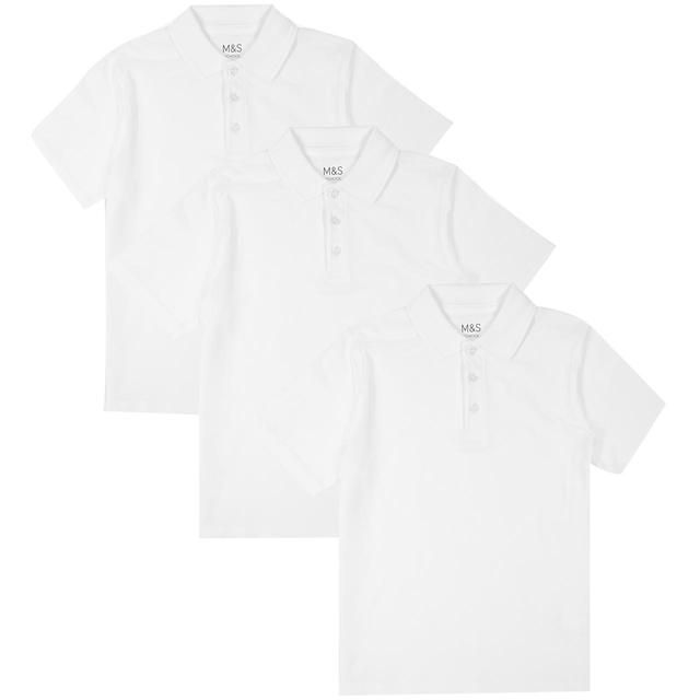 M&amp;amp;S Unisex Pure Cotton Polo Shirts 12-13 Years White   3 per pack