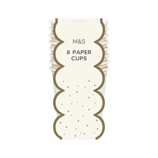 M&amp;amp;S White &amp;amp; Gold Paper Party Cups   8 per pack
