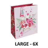 Eurowrap Flowers Valentine`s Day Gift Bag (Pack of 6) (M)