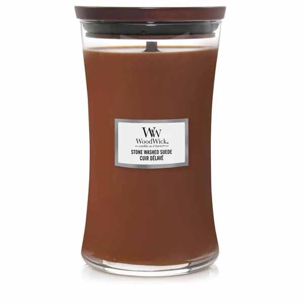 Woodwick Large Hourglass Stone Washed Suede Candle 610g
