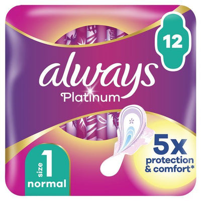 Superdrug Always Platinum Normal(Size1) Sanitary Towels Wings 12Pads- اشترِ عبر الإنترنت من McGrocer
