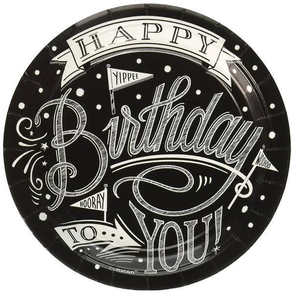 Amscan Paper Round Happy Birthday Party Plates (Pack of 18)