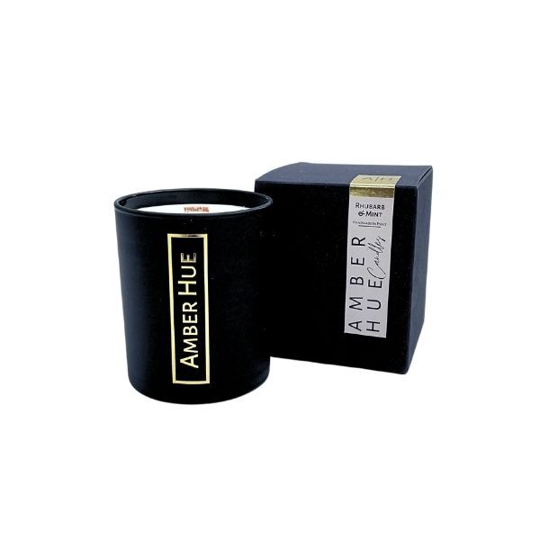 Amber Hue Candles - Rhubarb & Mint Deluxe Candle - Soy Wax - 200g