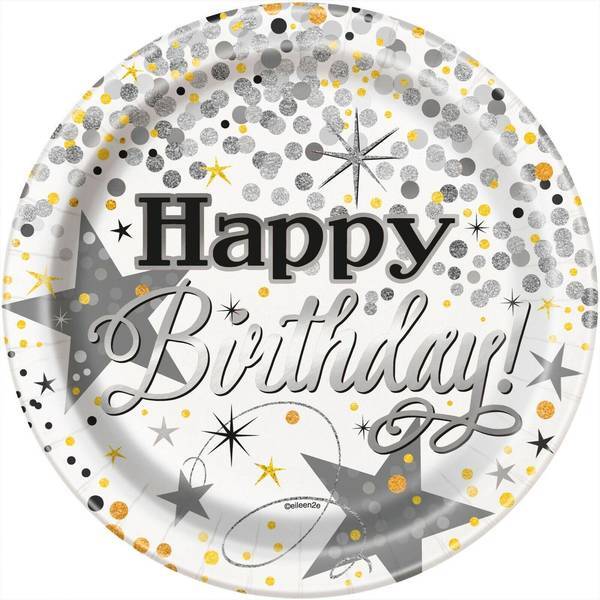 Unique Party Foil Glitter Birthday Party Plates (Pack of 8)