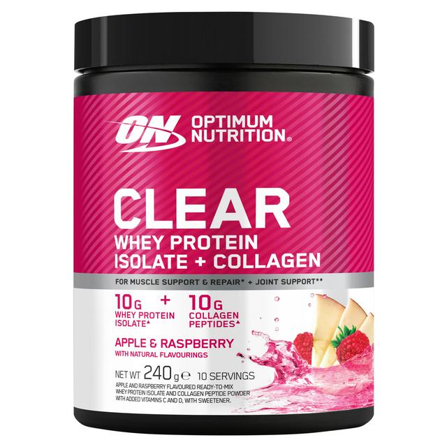 Optimum Nutrition Clear Whey Protein Isolate Collagen Powder Apple Raspberry 240g