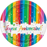 Unique Party Anniversaire Rainbow Ribbons Plate (Pack of 8)