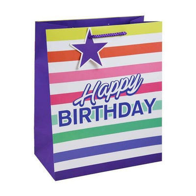 Eurowrap Gestreifter Alles Gute zum Geburtstag Geschenkbeutel (12er-Pack) (M)