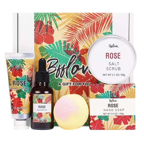 Livingandhome Coffret cadeau de chouchoutage spa à la rose 5 pièces